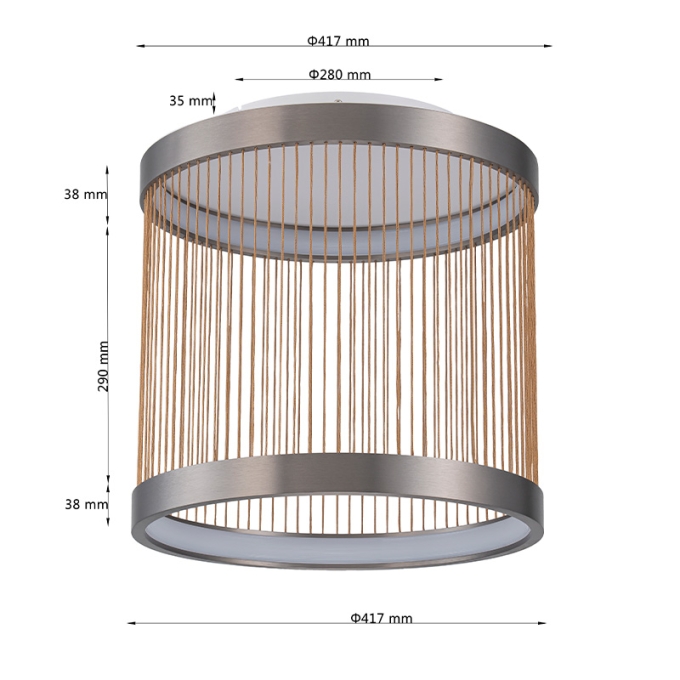 Plafon Nordecor Beys 40 watts 3000K Cinza e Dourado Ø410mm 2938