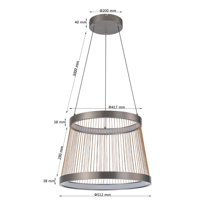 Pendente Nordecor Beys 46 watts 3000K Cinza e Dourado Ø510mm 2940