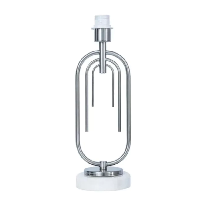 Base p/ Abajur Bella Mônaco Metal e Mármore Niquelado e Branco 1L E27 Ø140x420mm GL015N (Sem Cúpula)