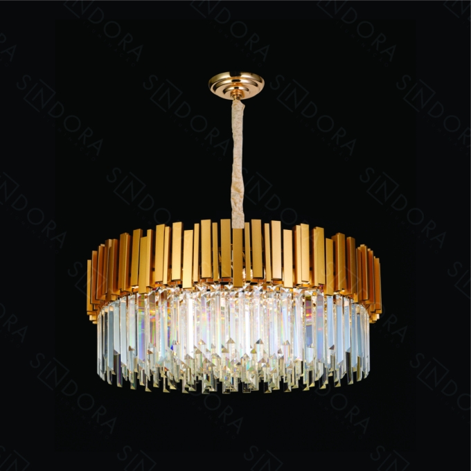 Pendente Sindora Metal e Cristal Dourado e Transparente 15L E14 Ø720x260mm DCD06613