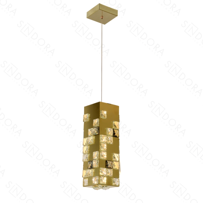 Pendente Sindora Inox Dourado e Cristal 20 watts 3000K 120x120x320mm Bivolt DCD02954