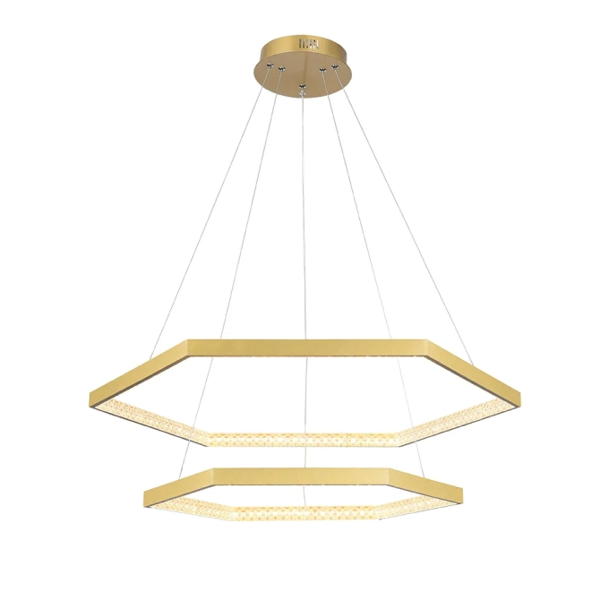 Pendente Bella Hex Metal Dourado e Acrílico Transparente 70 watts 3000K Ø800x40mm GD006