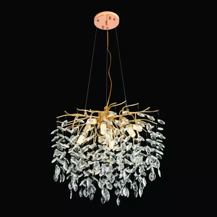 Pendente Sindora 8L E14 Metal Dourado Cristal Transparente Ø600x600mm DCD06568