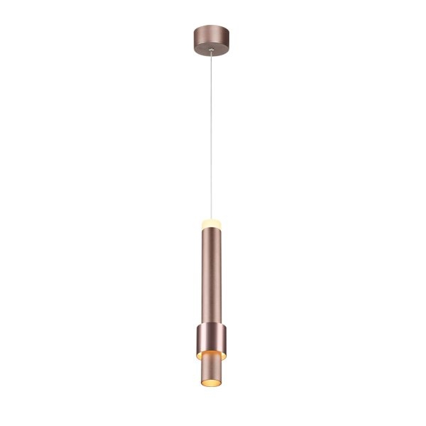 Pendente +Luz Safira Metal e Alumínio Marrom Fosco 6 watts 3000K Ø60x350mm PE-125/6.35MF