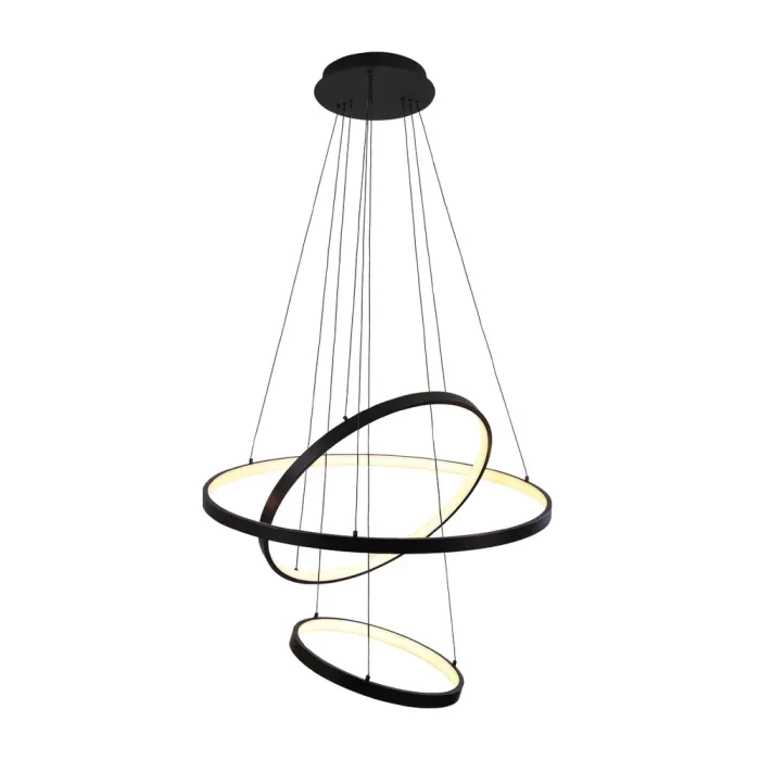 Pendente +Luz Rings Metal e Acrílico Preto 100 watts 2700K Ø400/600/800mm PE-103/100.27PF