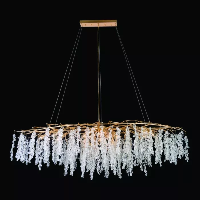 Pendente Sindora 15L E14 Metal Dourado e Cristal Transparente Ø1500x500mm DCD06559