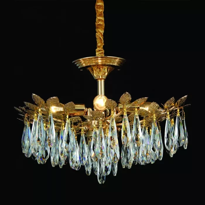 Pendente Sindora 5L E14 Metal Dourado e Cristal Âmbar 500x350mm DCD00482