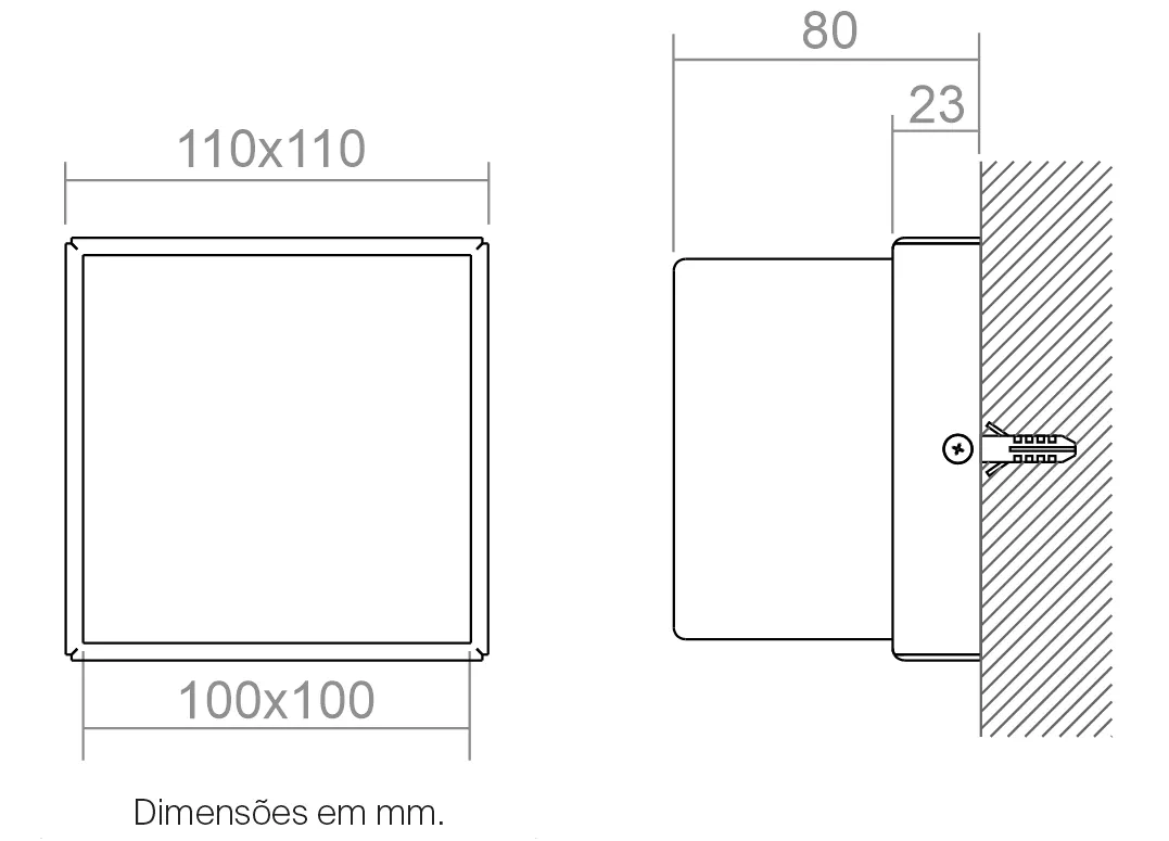 Arandela Powerlume Sobrepor Cube 6 watts IP65 Alumínio e Acrílico 110x110mm﻿ Bivolt AC6W