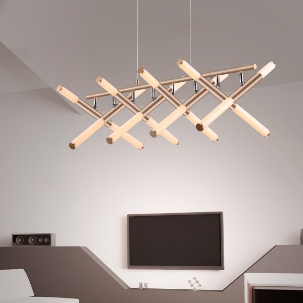 Pendente +Luz Tubo Alumínio e Acrílico Marrom Fosco 54 watts 3000K 500x965mm PE-130/54.96MF
