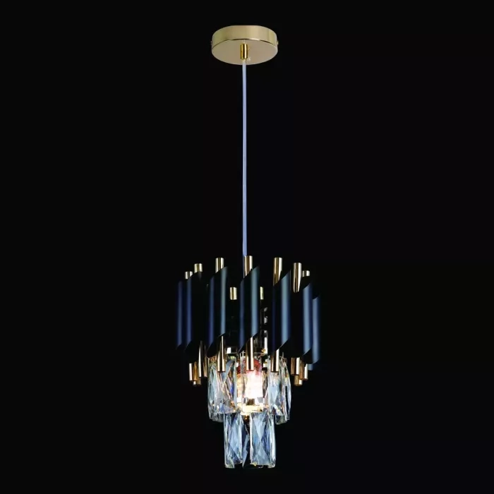 Pendente Sindora 1L E14 Metal Preto e Cristal Transparente Ø200x260mm DCD06591