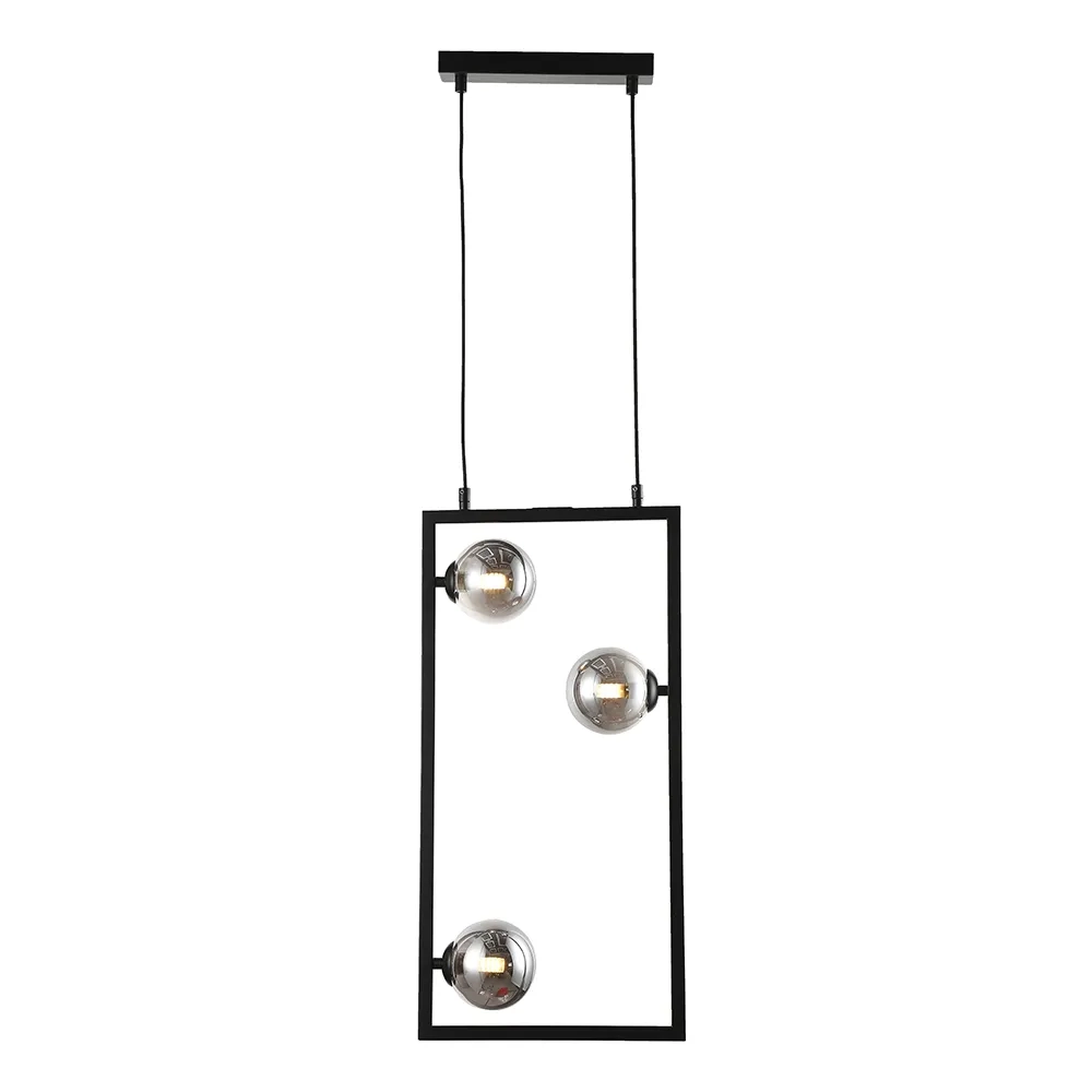 Pendente Bella Balanço Metal e Vidro Preto e Fumê 3L G9 300x600mm TR004B