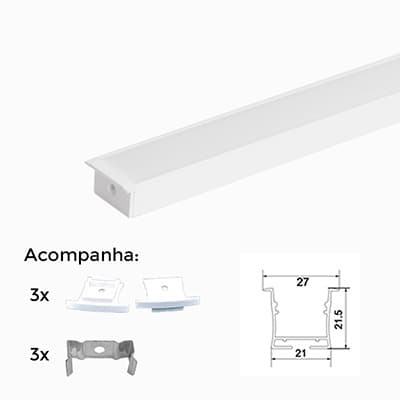 Perfil de Embutir Nordecor 27,3x15,3mm Barra de 3 metros Branco 4217