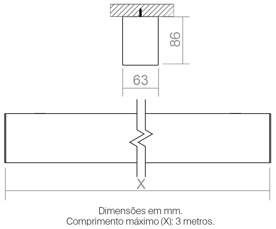 Perfil Powerlume Sobrepor Alumínio Difusor Recuado 63x86mm Barra de 2 metros SBP-R60