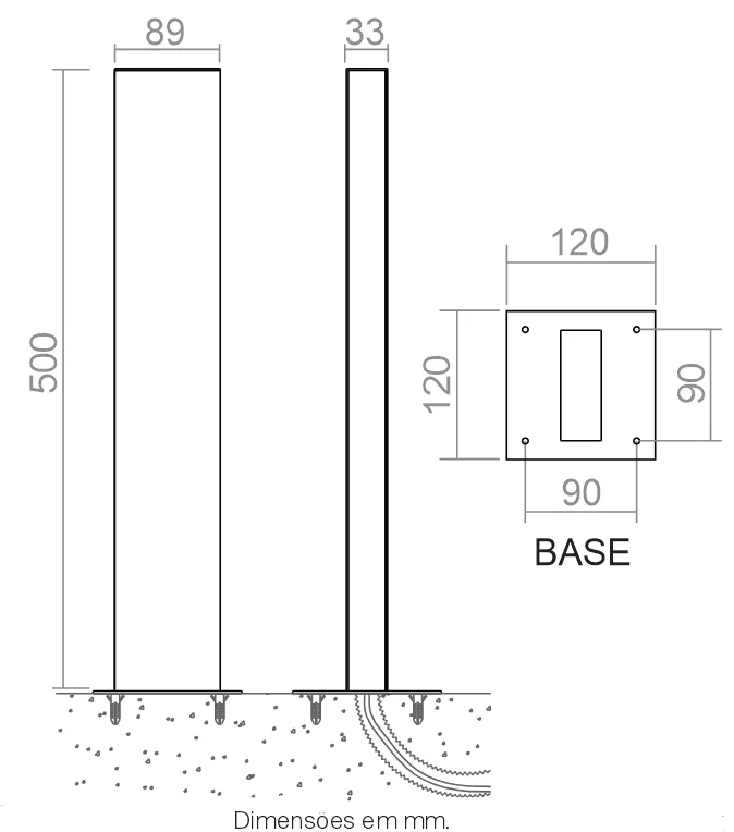 Poste Balizador Powerlume 12 watts IP65 Alumínio 500x89mm﻿ Bivolt PBL-FD12W