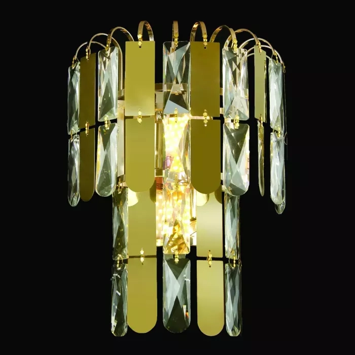 Arandela Sindora 2L E14 Inox Dourado Cristal Transparente 250x300mm DCB00494