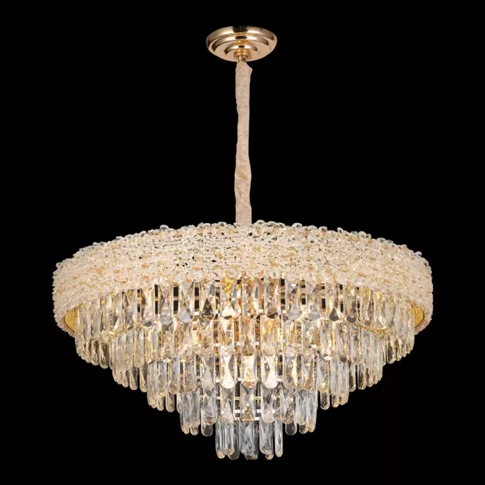Pendente Sindora 17L E14 Metal Dourado Cristal Ø750x360mm DCD06581