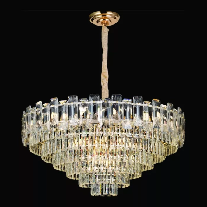 Pendente Sindora 24L E14 Metal Dourado Cristal Ø950x500mm DCD06552