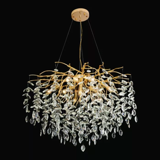 Pendente Sindora 10L E14 Metal Dourado Cristal Transparente Ø800x500mm DCD06569