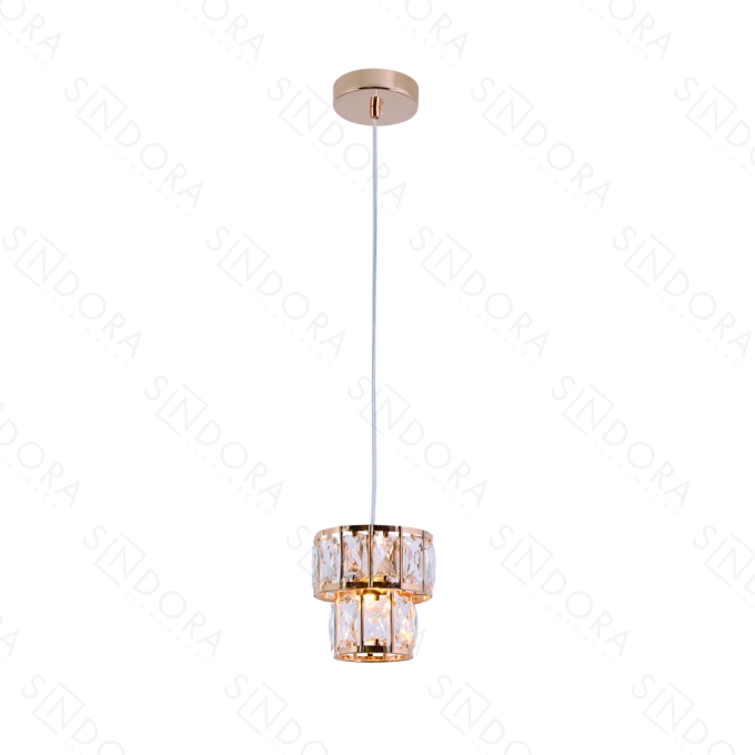 Pendente Sindora Metal Dourado e Cristal 1L E27 150x150x1500mm QD05157