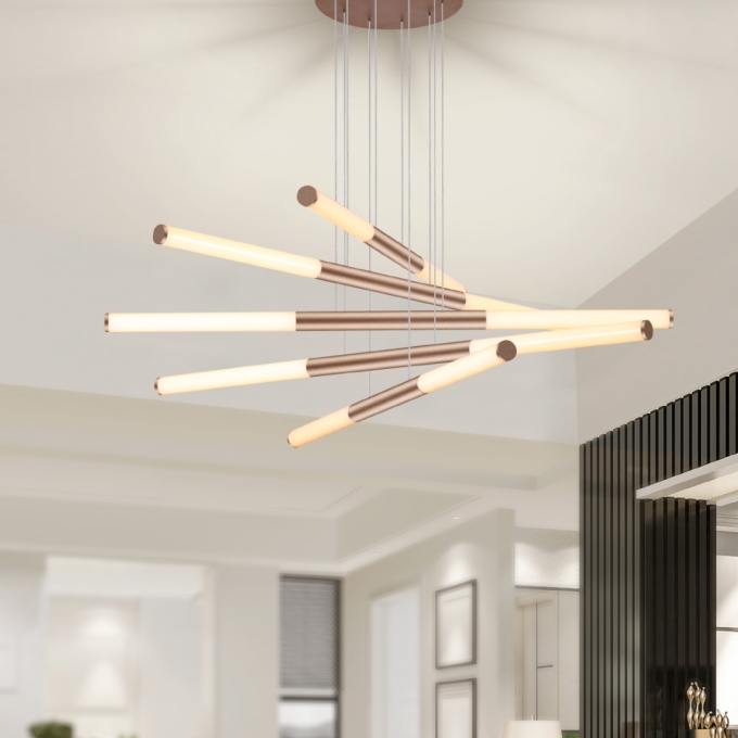 Pendente +Luz Tubo Alumínio e Acrílico Marrom Fosco 54 watts 3000K Ø900mm PE-130/72.90MF