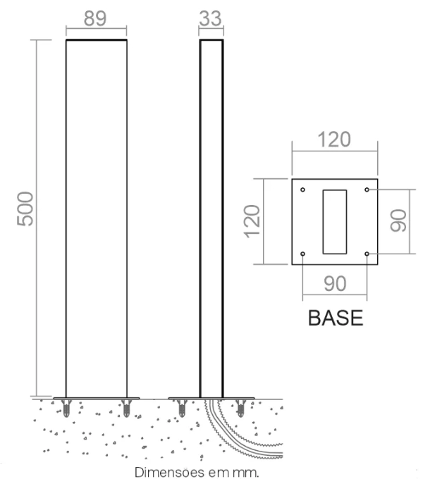 Poste Balizador Powerlume 6 watts IP65 Alumínio 500x89mm﻿ Bivolt PBL-FS6W