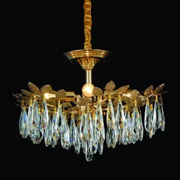 Pendente Sindora 5L E14 Metal Dourado e Cristal Âmbar 500x350mm DCD00482