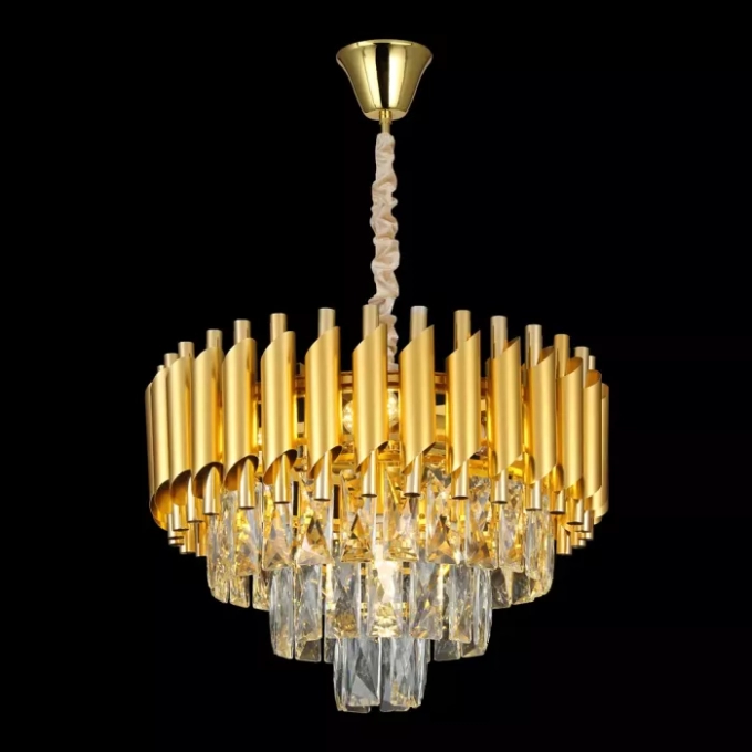 Pendente Sindora 5L E14 Metal Dourado Cristal Transparente Ø400x290mm DCD06589