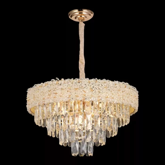 Pendente Sindora 12L E14 Metal Dourado Cristal Ø550x360mm DCD06580
