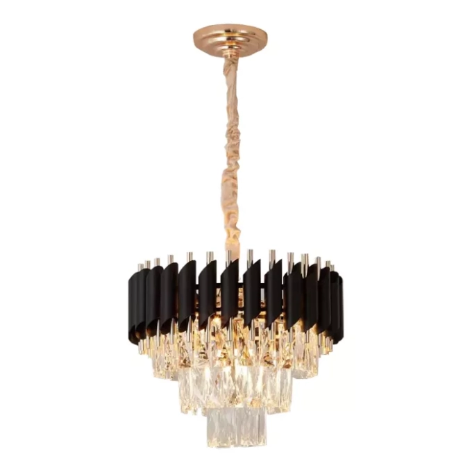 Pendente Sindora 5L E14 Metal Preto e Cristal Transparente Ø380x320mm DCD06586