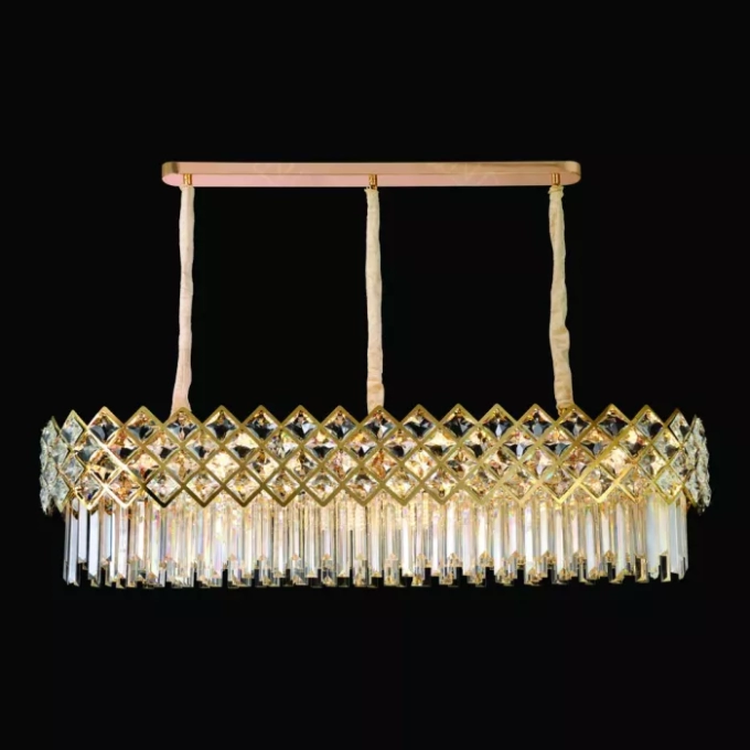Pendente Sindora 36L E14 Inox Dourado Cristal Transparente 1400x450mm DCD01053