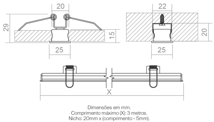 Perfil Powerlume Embutido Alumínio e ABS 25x15mm Barra 2 metros EMB25