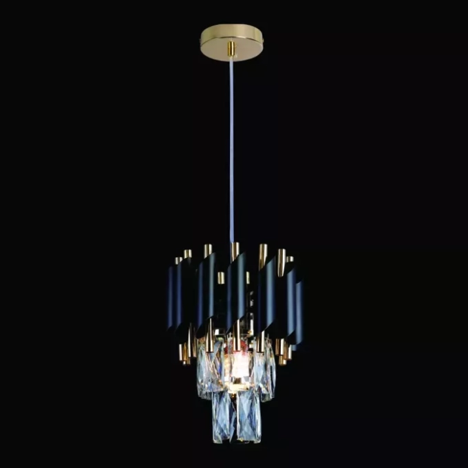 Pendente Sindora 1L E14 Metal Preto e Cristal Transparente Ø200x260mm DCD06591
