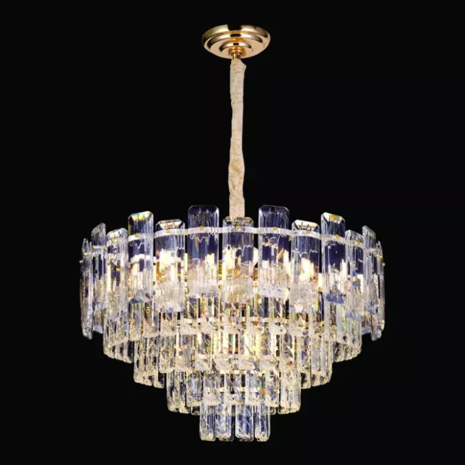 Pendente Sindora 18L E14 Metal Dourado e Cristal Transparente 180x550mm DCD06560