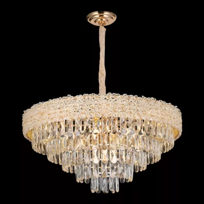 Pendente Sindora 17L E14 Metal Dourado Cristal Ø750x360mm DCD06581