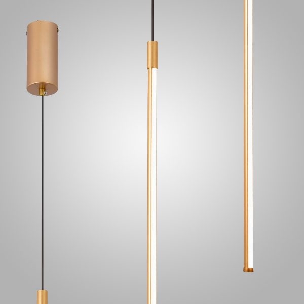Pendente +Luz Tenues Alumínio Dourado Fosco 8 watts 2700K Ø16x800mm PE-133/8.80DF