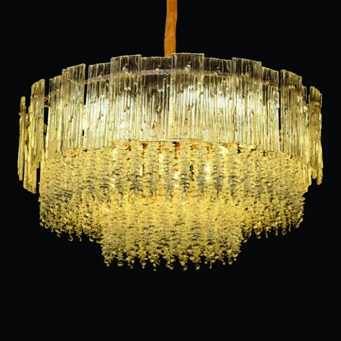 Pendente Sindora 20L E14 Metal Dourado Cristal Ø750x340mm DCD06599