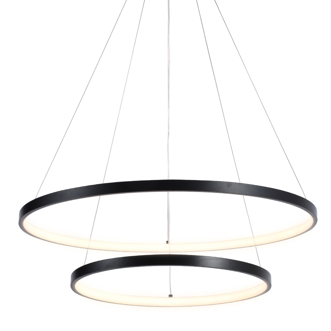 Pendente +Luz Squillo Alumínio e Acrílico Preto Fosco 30 watts 3000K Ø600/400mm PE-192/30.60PF