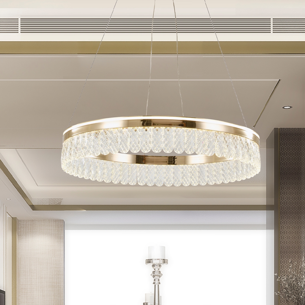 Pendente +Luz Lux Alumínio e Cristal Bronze 50 watts 3000K Ø580x105mm PE-188/50.60BRO