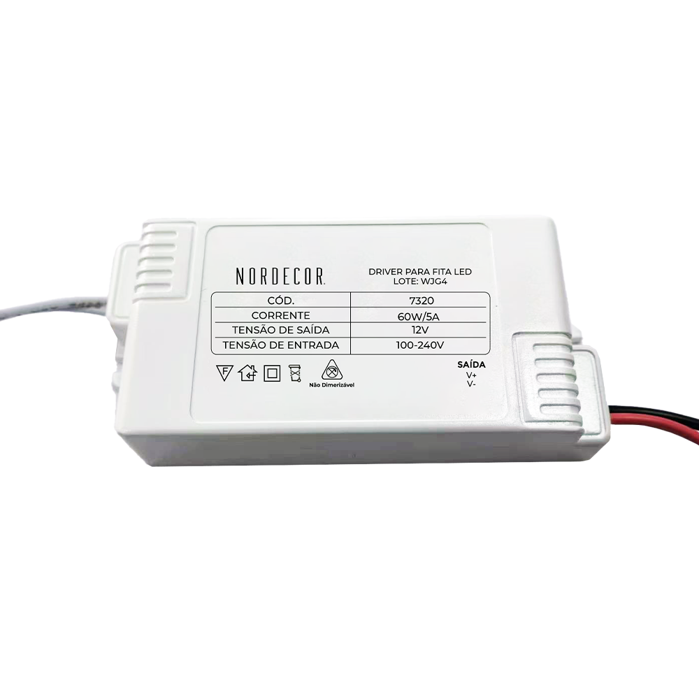 Fonte 12V Mini Slim Nordecor 5A 60 watts IP20 7320