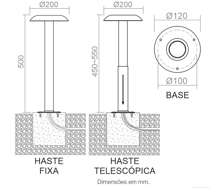 Poste Balizador Powerlume Cogumelo 9 watts IP65 Haste Telescópica até 1000mm Alumínio Bivolt PBL9WAT