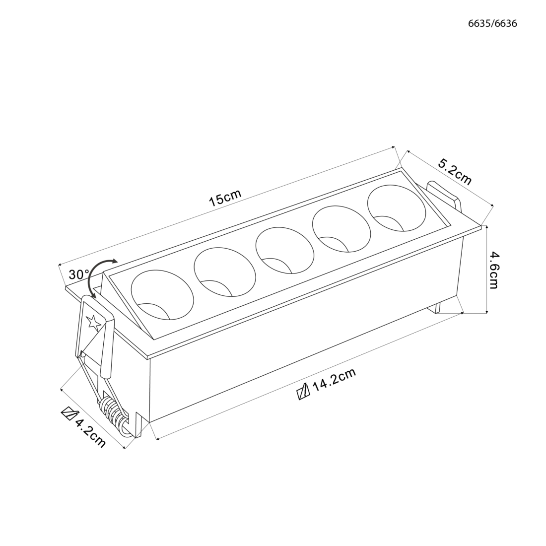 Embutido Nordecor Downlight Powerus Direcionavel 5 Focos 10 watts Preto 3000K IRC90 38° Bivolt 150x46x52mm 6636