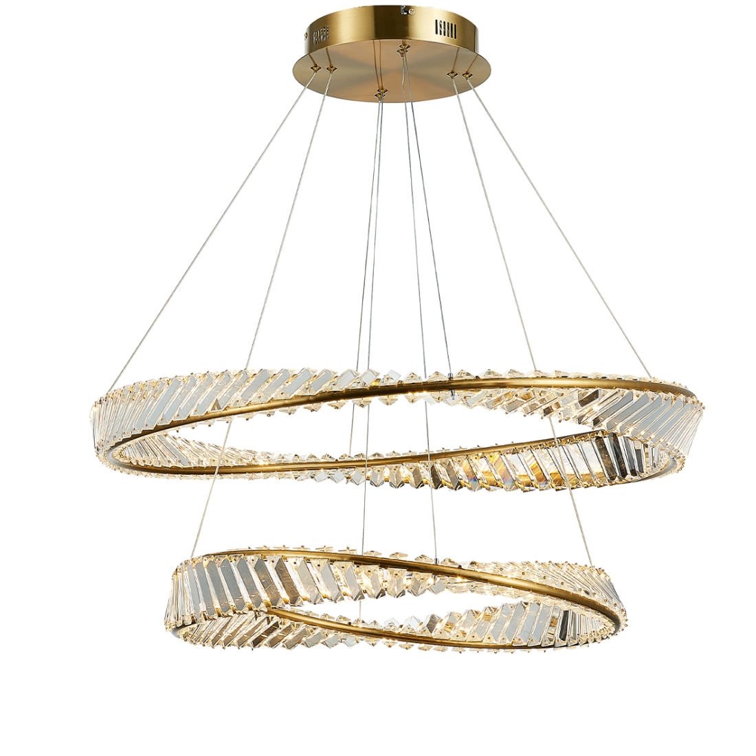 Pendente +Luz Vougue Cristal e Metal Dourado 110 watts 3000K Ø600x800mm PE-166/110.80DO
