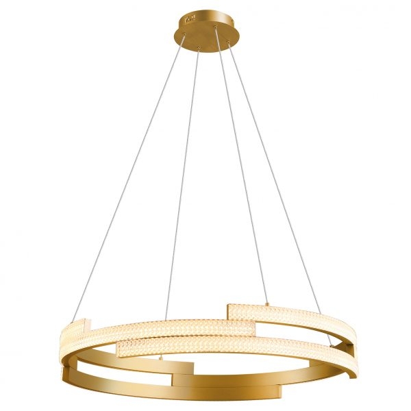 Pendente +Luz Hoop Alumínio e Acrilico Dourado Fosco 100 watts 3000K Ø820mm PE-140/100.82DF