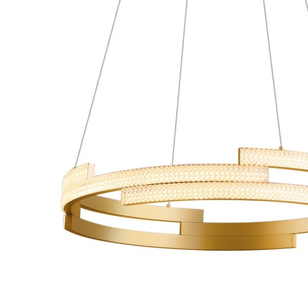 Pendente +Luz Hoop Alumínio e Acrilico Dourado Fosco 78 watts 3000K Ø620mm PE-140/78.62DF