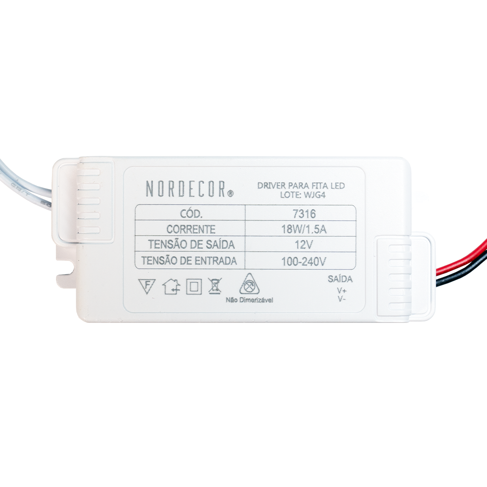 Fonte 12V Mini Slim Nordecor 1,5A 18 watts IP20 7316