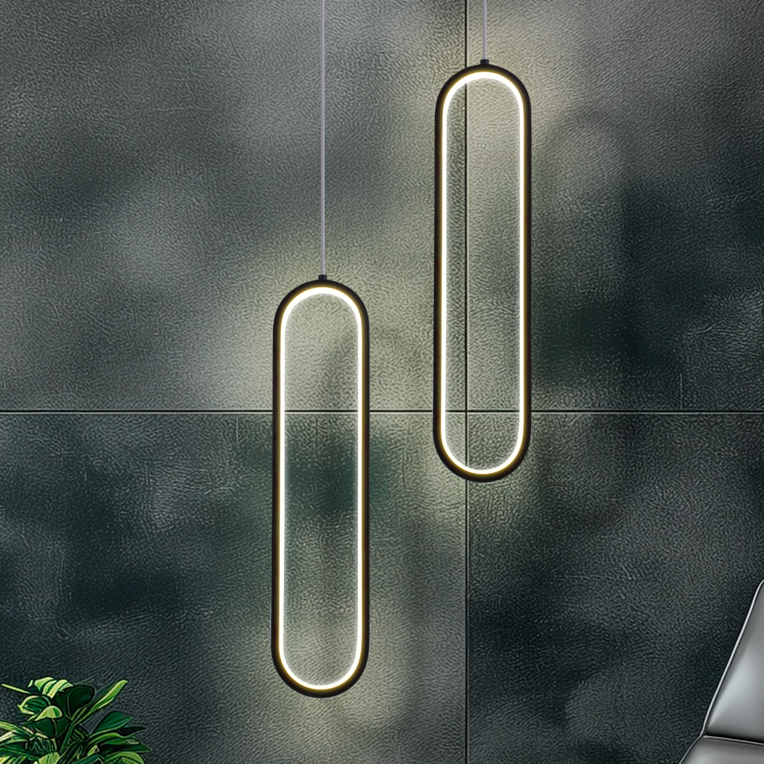 Pendente +Luz Beauty Alumínio e Acrílico Preto Fosco 18 watts 3000K 400x90mm PE-195/18.40PF