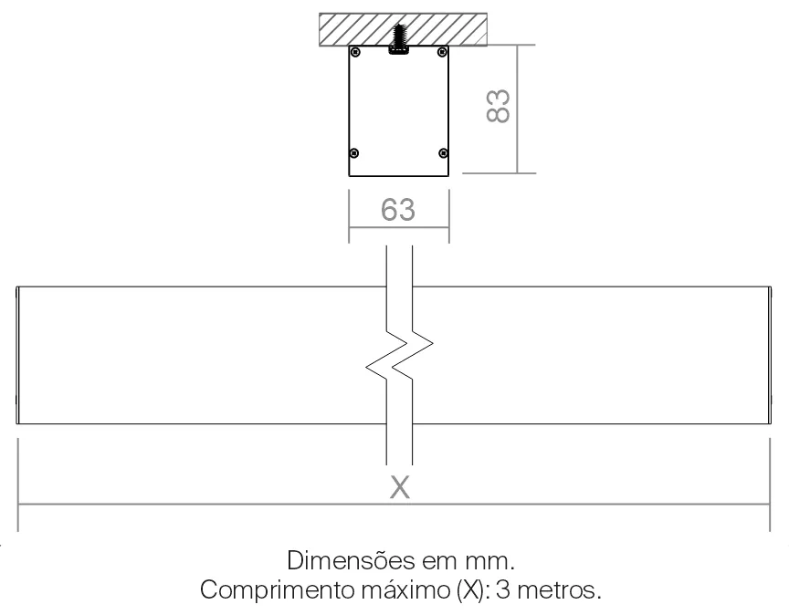 Perfil Powerlume Sobrepor Alumínio 63x83mm Barra de 2 metros SBP60