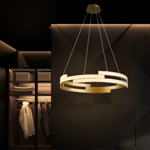 Pendente +Luz Hoop Alumínio e Acrilico Dourado Fosco 100 watts 3000K Ø820mm PE-140/100.82DF