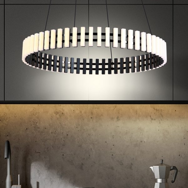Pendente +Luz Diskio Metal e Acrilico Preto 50 watts 3000K Ø800mm PE-143/50.80PT