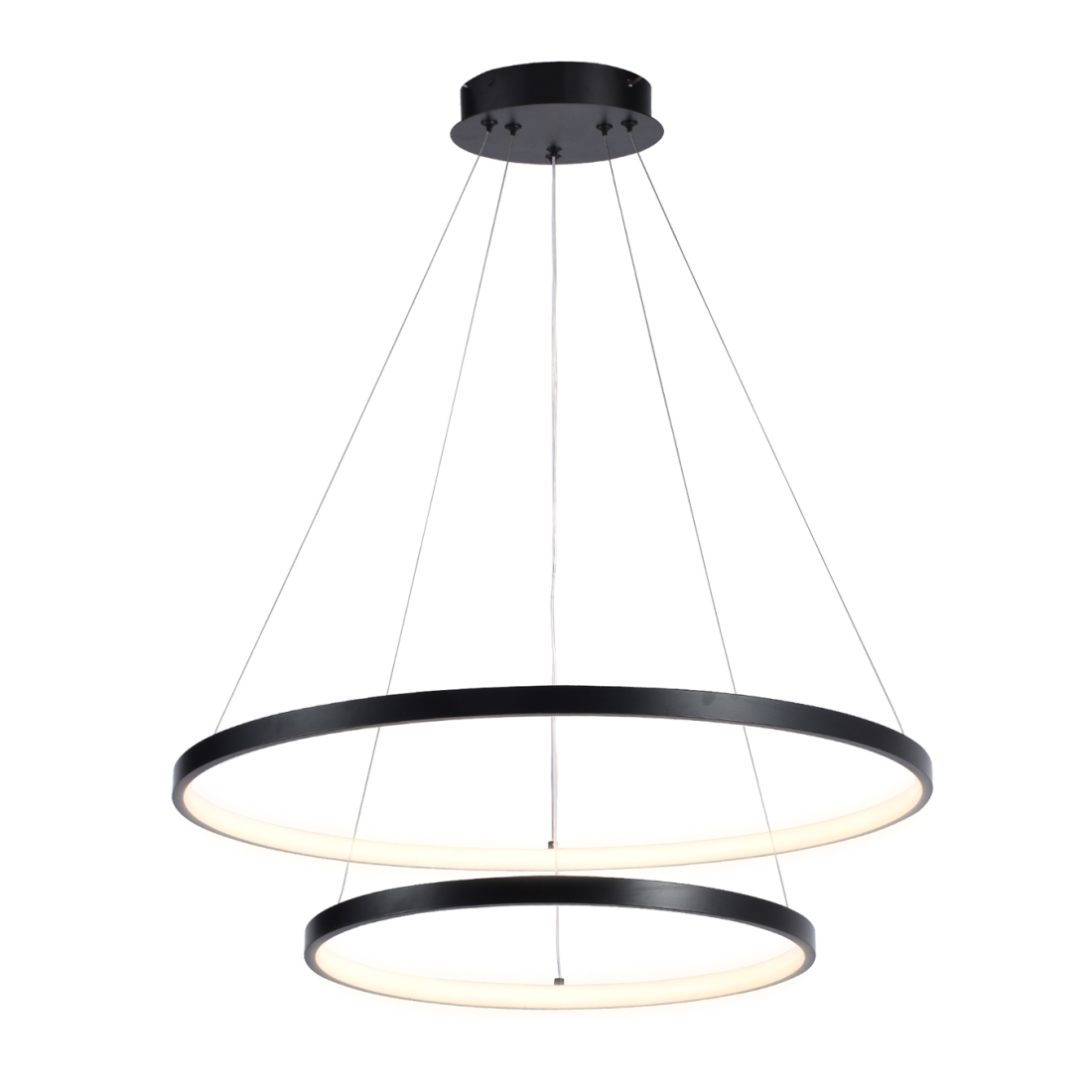 Pendente +Luz Squillo Alumínio e Acrílico Preto Fosco 30 watts 3000K Ø600/400mm PE-192/30.60PF